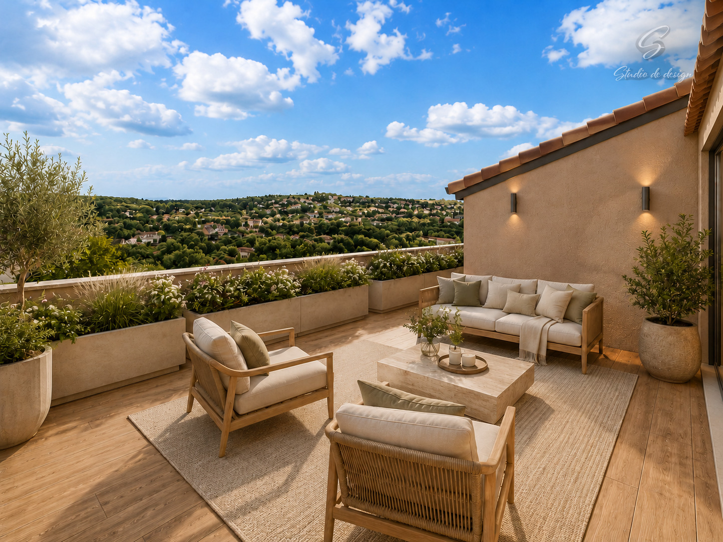 Terrasse du rez-de-chaussée avec vue dégagée